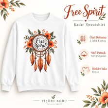 Tişört Kodu Free Spirit Çiçekli Düş Kapanı Baskılı Kadın Sweatshirt – Beyaz