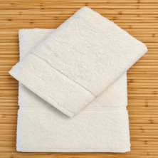 Ödel Buldan Jakar Bordürlü 2' Li Bambu Havlu Seti & Hamam Seti & Kişisel Set & Çeyiz Seti & Misafir Seti Krem
