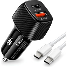 Laptify 48W Pd Araç Çakmaklık Şarj Cihazı, 30W Usb-C 18W USB 3.0, Type-C Kablolu, Oto Şarj Cihazı, Dayanıklı Yapı ve Akım Koruma