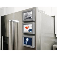 3D Baskı 3lü Magnet Fotoğraf Çerçevesi Seti - Buzdolabı Için Mini Manyetik Resim Çerçevesi, Dekoratif Magnet-Gri