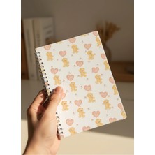 Tombi-X Ayıcık ve Kalp Desenli A5 Spiralli Çizgisiz Not Defteri – Telli Düz Notebook