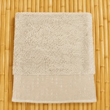 Ödel Buldan Jakar Bordürlü Bambu Banyo & Vücut Havlusu Bej 70 x 140