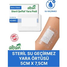 Alban Steril Şeffaf Yara Pedi, Poliüretan 5cmx7,5cm Pansuman Yara Örtüsü, Steril Tekli Paketlerde 25li Kutuda