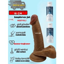 Aşkın Deposu Deromeya Health Q 90 Gerçekçi Testisli Melez Dildo 18 cm Gerçekçi Et Dokusunda Damarlı ve Vantuzlu Kaliteli Yumuşak Süper Silikon Realistik Dildo Süper 2*50 ml Jel Hediyeli