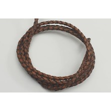 Toptan Budur 5 mm Yuvarlak Örgülü Naturel (Doğal) Deri Kordon (1 Metre) (Kahverengi)