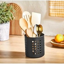 Toptan Budur Servis Standı, Plastik Silindir Dik Kaşıklık & Tezgah Üstü Düzenleyici & (Siyah)