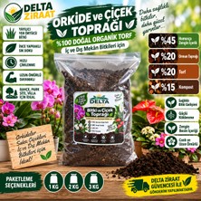 Delta Ziraat Orkide ve Çiçek Toprağı %100 Doğal Organik Özel Karışım| %45 Humus İçerikli | İç ve Dış Mekân Bitkileri İçin | 1 kg - 2 kg - 3 kg