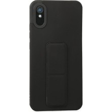 Toptan Budur Xiaomi Redmi 9A Kılıf Mega Standlı Silikon - Siyah