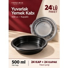 Yorulmaz Ambalaj 500 cc Yuvarlak Kapaklı Yemek Kabı 24’lü Set – Siyah Paket Servis ve Porsiyon Kabı