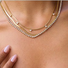 Mimoza Accessories 316L Çelik Katmanlı Zirkon Taş Detay Kolye