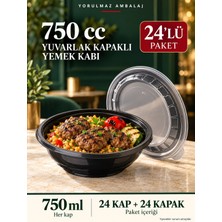 Yorulmaz Ambalaj 750 cc Yuvarlak Kapaklı Yemek Kabı 24’lü Set – Siyah Paket Servis ve Porsiyon Kabı