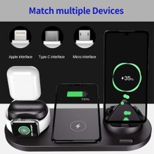 Str Store BW06 5in1 Kablosuz Wireless Hızlı Şarj Standı Iwatch Airpods iPhone Samsung Uyumlu (Kablosuz Şarj Standı) -Siyah