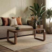 Pera Home Masif Meşe Doğal Ahşap Orta Sehpa - Oval Ayaklı Iskandinav Tasarım Salon Sehpası, Japandi, Ceviz Rengi, 110X40CM