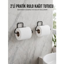 2 Adet Siyah Yapışkanlı Kağıtlık Duvar Tipi Tuvalet Kağıdı ve Rulo Tutucu