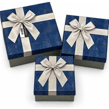 Str Store 3pcs D.dörtgen Çizgili Mix Renkli Karton Hediye Kutusu Kurdelalı 22.5X15.5-20.5X13.5-18.5X11.5CM