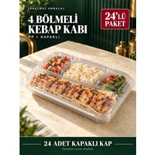 Yorulmaz Ambalaj 4 Bölmeli Pp Kapaklı Kebap Kabı 24’lü Paket – Şeffaf Yemek ve Menü Kabı