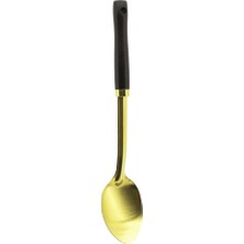 Universal Ahşap Saplı Metal Servis Kaşığı Altın Renk