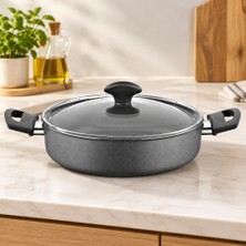 Universal Granit Basık Karnıyarık Tencere Cam Kapak