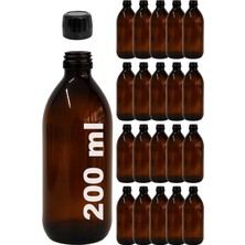 Str Store Amber Ecza Şişesi, 200 Ml, Kahverengi Cam, Plastik Contalı Kilit Kapak, Hava ve Sıvı Sızdırmaz, 28MM Ağız Çaplı, Parfüm Demlemek Için Uygun, 20 Adet (200 Ml, Siyah Kapak)