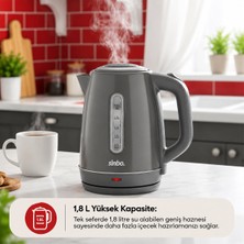 Str Store Gri Çelik Kettle Su Isıtıcısı Kablosuz Kullanım 1.8lt 360 Derece Dönebilme Otomatik Kapanma SK-8031