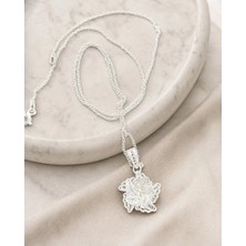Arvenia Silver Minimal Katmanlı Çiçek Motifli Telkari Işlemeli Kadın 925 Ayar Gümüş Kolye