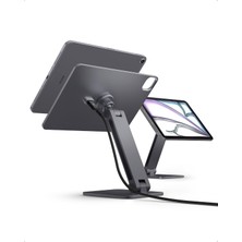 Str Store iPad Pro 11" 2025-2024 Magfit Manyetik Kablosuz Şarj Standı / 360° Dönebilen Ayarlanabilir Alüminyum Tablet Standı (Kablo Dahil Değildir) Gray - AMP09838