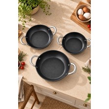 Seral Nest 3'lü Döküm Sahan Seti 18-20-22 cm Kulplu Granit Sahan Takımı