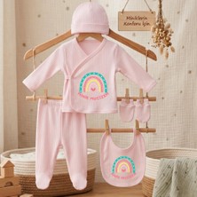 Str Store %100 Pamuk Yenidoğan Bebek Hastane Çıkış Seti Minik Mucizem Yazılı Pembe 5 'li Bebek Takımı