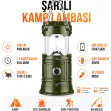 Str Store 3 Fonksiyonlu Şarjlı Solarlı Kamp Lambası El Feneri Powerbank Özellikli Taşıma Kulplu Haki 5800T