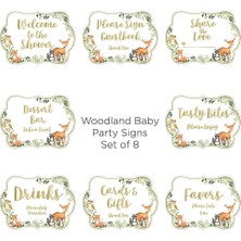 Str Store Woodland Baby Shower, Tek Boy, Dekor Işareti Seti (8'li Set)