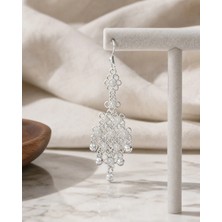 Arvenia Silver Çiçek Motifli Top Sallantılı Uzun Avize Telkari Kadın 925 Ayar Gümüş Küpe