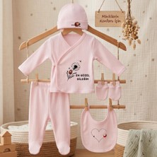 Str Store %100 Pamuk Yenidoğan Bebek Hastane Çıkış Seti En Güzel Dileğim Yazılı Pembe 5'li Bebek Takımı
