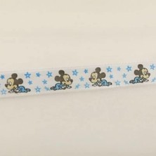 Str Store Bebek Mickey Mouse Temalı Beyaz Saten Kurdela 1.5 Cm. x 10 Metre