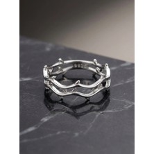 Arvenia Silver Taç Dalga Motifli Çift Sıralı Taşsız Minimal Kadın 925 Ayar Gümüş Yüzük