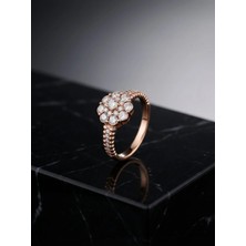 Arvenia Silver Çiçek Başlıklı Zirkon Taşlı Rose Gold Kaplama Kadın 925 Ayar Gümüş Yüzük