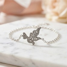 Arvenia Silver Güvercin Motifli Markazit Taşlı Kadın 925 Ayar Gümüş Zincir Bileklik