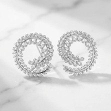 Arvenia Silver Sarmaşık Yaprak Motifli Spiral Baget Taşlı Kadın 925 Ayar Gümüş Çivili Küpe