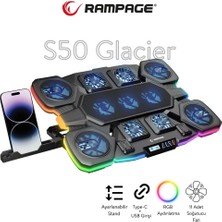 Str Store S50 Rgb Işıklı 11 Fanlı LCD Göstergeli 1 Type C 1 USB Girişli Notebook Soğutucu