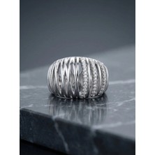 Arvenia Silver Kubbe Çizgili Model Kadın 925 Ayar Gümüş Yüzük