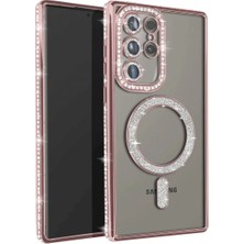 Bezos Professional Samsung Galaxy S23 Ultra Uyumlu Joke Simli Magneticsafe Kılıf - Pembe