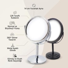 Str Store Ayaklı Çift Taraflı Makyaj Aynası, Normal ve Büyüteçli Yüzey, 360° Döner Metal Masa Üstü Bakım ve Tıraş Aynası, 14 cm