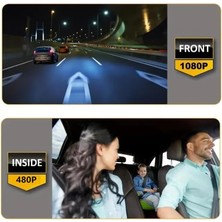 Str Store CR55 3.16 Inç Ekranlı 1080P Full Hd Dikiz Aynası Tipi Çift Kameralı Araç Kamerası – Park Modlu ve G-Sensörlü Araç Kayıt Cihazı