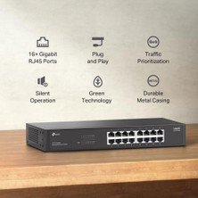 Str Store LS1016G; 16-Port Gigabit Portlu, Metal Kasalı, Qos Özellikli, Kurulum Gerektirmeyen Tak ve Çalıştır Özellikli Switch