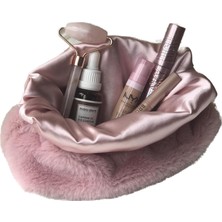 Str Store Melsea Peluş Makyaj Çantası Pudra Pembe Organizer Seyahat Çantası