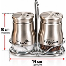 Dies Tuzluk ve Karabiberlik 3 Farklı Delikli 2 Li Set Paslanmaz Çelik Standlı Inox Ev Lokanta ve Restoran Için