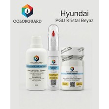 COLORGUARD Hyundai PGU Kristal Beyaz Rötuş Seti - 2 si 1 Arada İğne ve Fırça Uçlu Şişe, Solüsyon ve Rötuş Pastası