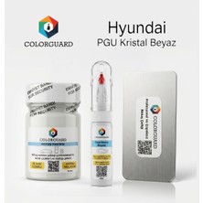 COLORGUARD Hyundai PGU Kristal Beyaz Rötuş Seti - 2 si 1 Arada İğne ve Fırça Uçlu Şişe, Rötuş Pastası ve Rötuş Çeliği