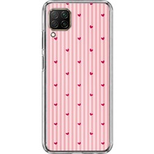 TechTree Huawei P40 Lite Uyumlu Pembe Çizgili ve Mini Kalp Baskılı Silikon Kılıf