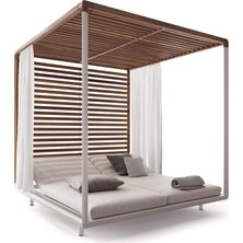 SCY Domino Bahçe Koltuğu Izgara Detaylı Divan Havuz Plaj Yatağı Şezlong Siyah Modern Daybed