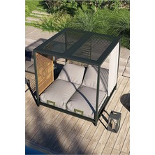 SCY Hard Özel Tasarım Dekoratif Kare Havuz Başı Şezlong Perdeli Çift Kişilik Divan Ahşap Detaylı Daybed